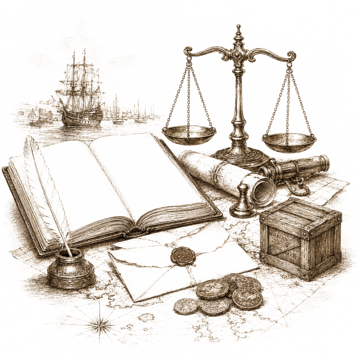 Historische Illustration zu Handel und Gesellschaft