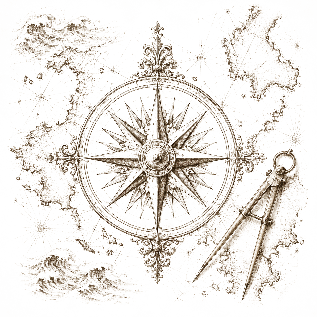 Historisch inspirierte Kompassillustration
